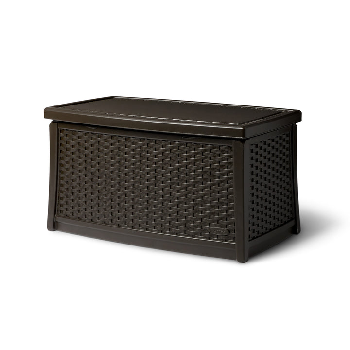 Suncast Elements Outdoor Resin Wicker Coffee Table with Storage, Java | BMDB3010