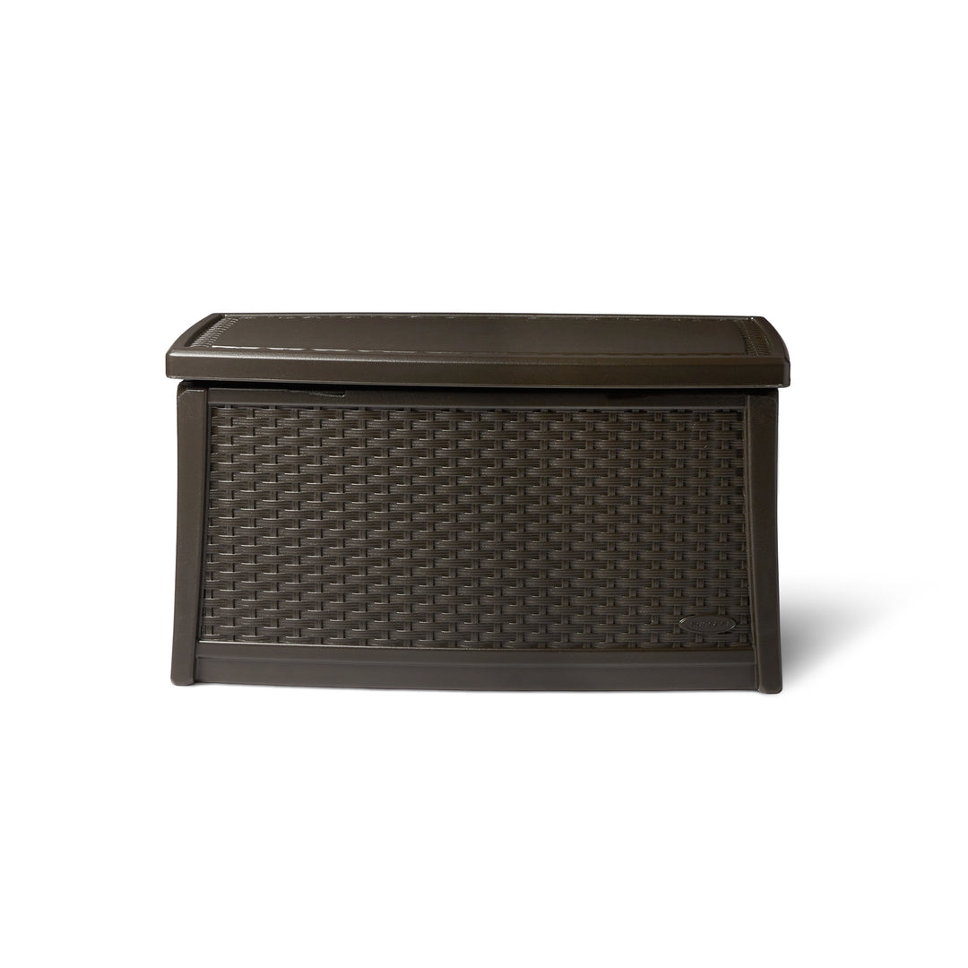 Suncast Elements Outdoor Resin Wicker Coffee Table with Storage, Java | BMDB3010