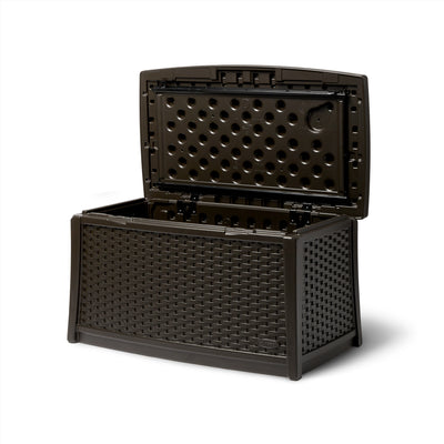 Suncast Elements Outdoor Resin Wicker Coffee Table with Storage, Java (2 Pack)