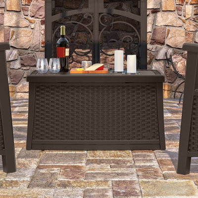 Suncast Elements Outdoor Resin Wicker Coffee Table with Storage, Java (Used)