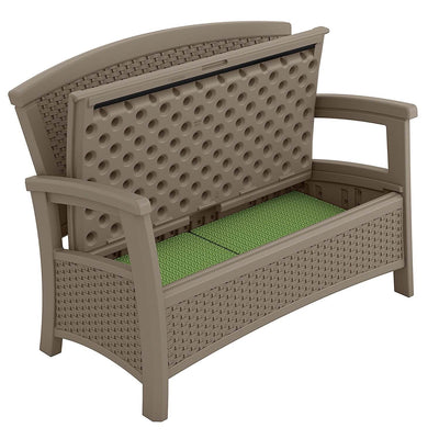 Suncast Elements Wicker Design Loveseat with Storage, Dark Taupe | (Used)
