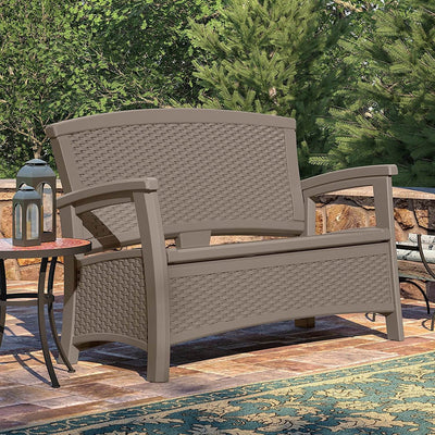 Suncast Elements Wicker Design Loveseat with Storage, Dark Taupe (Open Box)