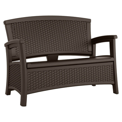 Suncast Elements Resin Wicker Design Loveseat with Storage, Java (Open Box)