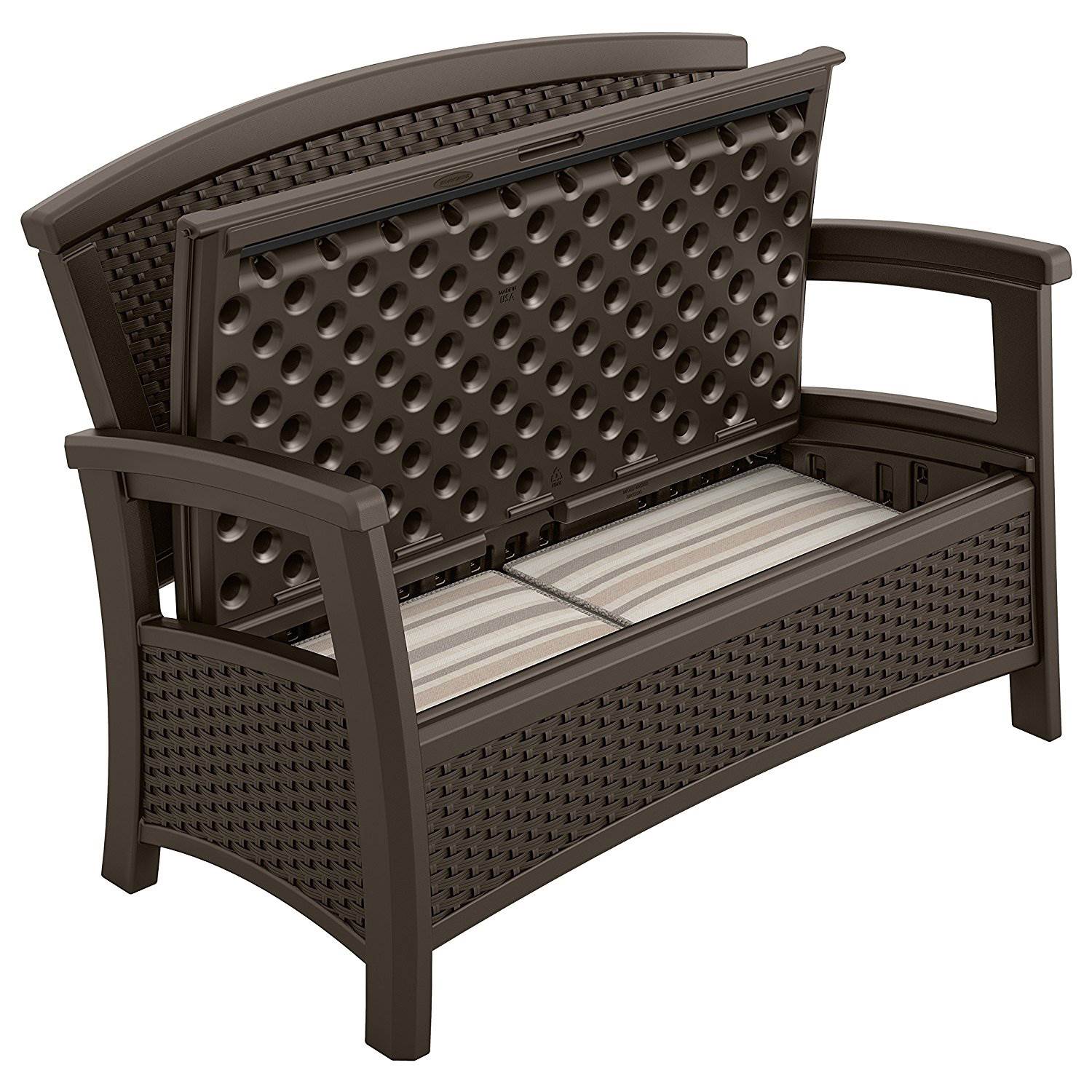 Suncast Elements BMWB5000 Resin Wicker Design Loveseat with Storage Area, Java