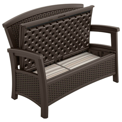 Suncast Elements Resin Wicker Design Loveseat with Storage, Java (Open Box)
