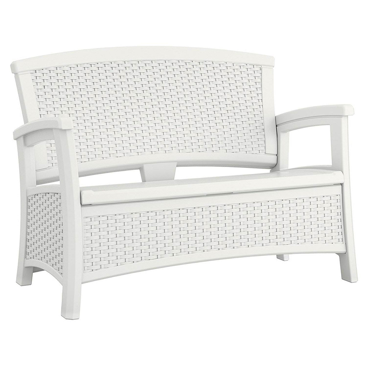 Suncast Elements Resin Wicker Design Loveseat with Storage, White (Used)