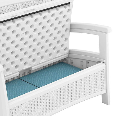 Suncast Elements Resin Wicker Design Loveseat with Storage, White (Open Box)