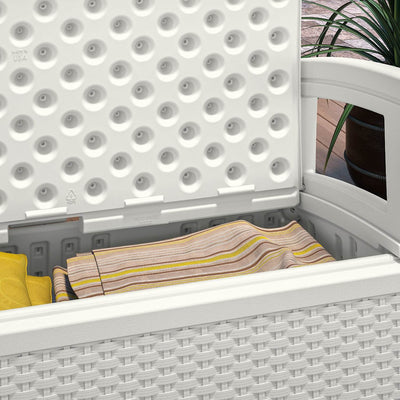 Suncast Elements Resin Wicker Design Loveseat with Storage, White (Open Box)