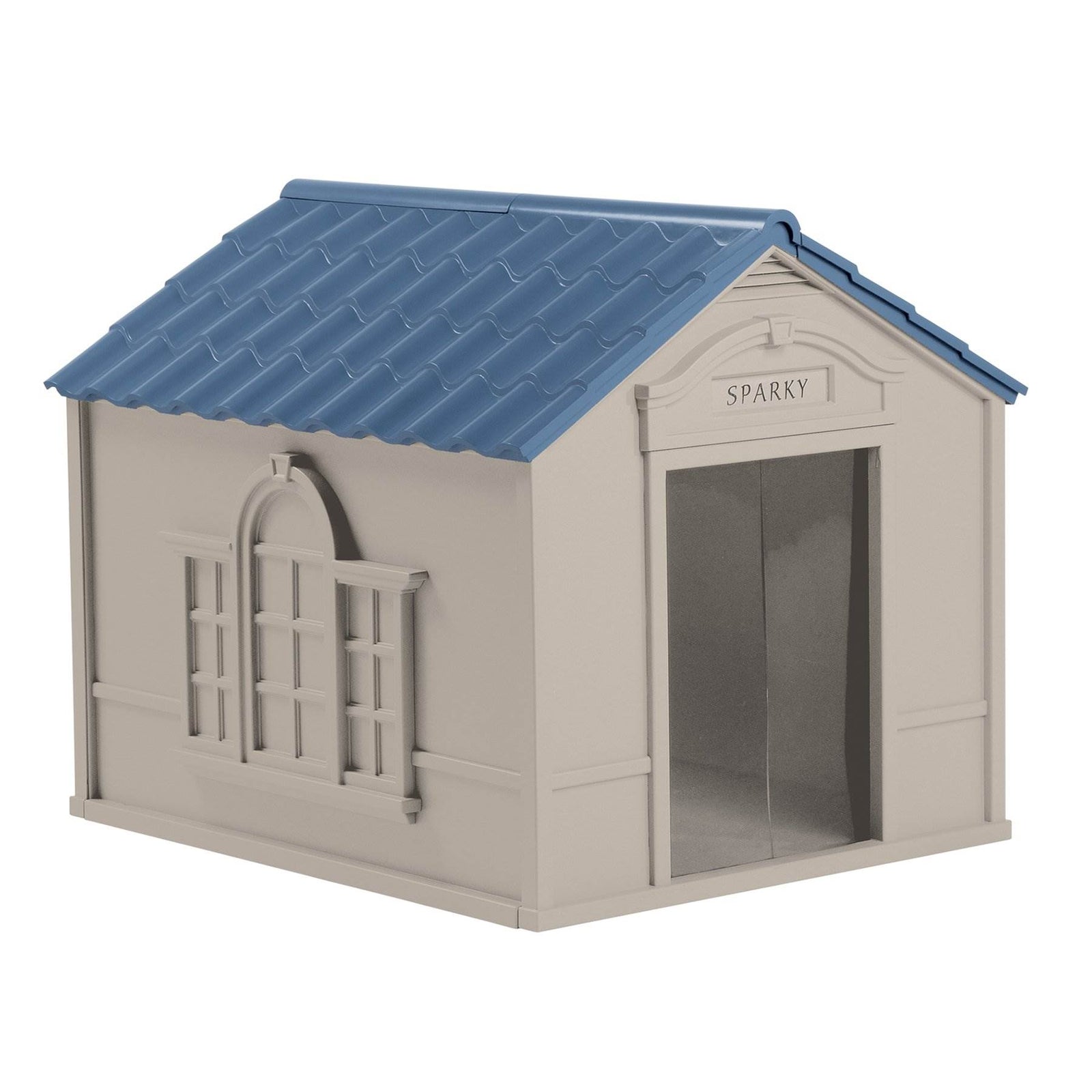 Suncast DH350 Outdoor Deluxe Weatherproof Dog House w/ Door for Large Dog, Gray - VMInnovations