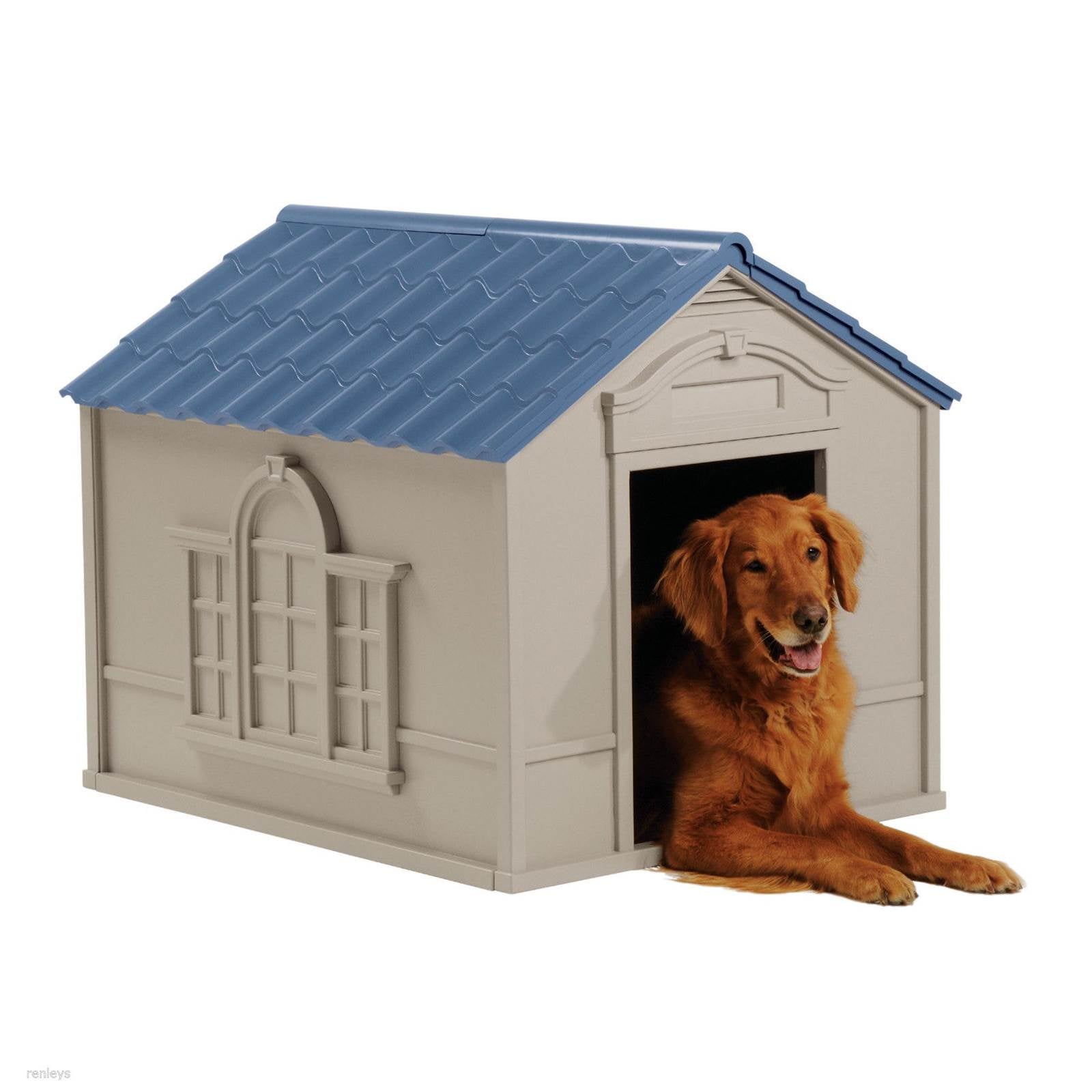 Suncast DH350 Outdoor Deluxe Weatherproof Dog House w/ Door for Large Dog, Gray - VMInnovations
