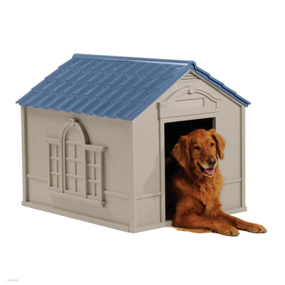 Suncast DH350 Outdoor Deluxe Weatherproof Dog House w/ Door for Large Dog, Gray