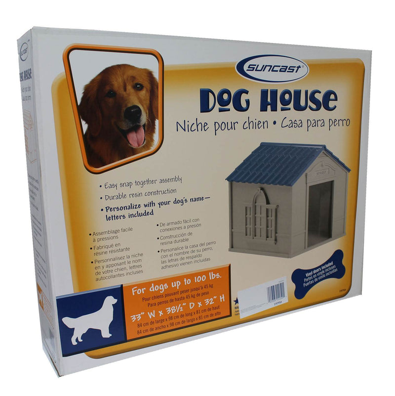 Suncast DH350 Outdoor Deluxe Weatherproof Dog House w/ Door for Large Dog, Gray