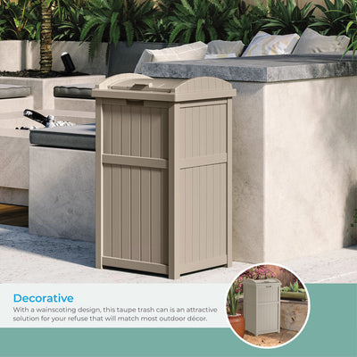 Suncast GH1732 Trash Hideaway 33 Gallon Resin Outdoor Garbage Container, Taupe - VMInnovations