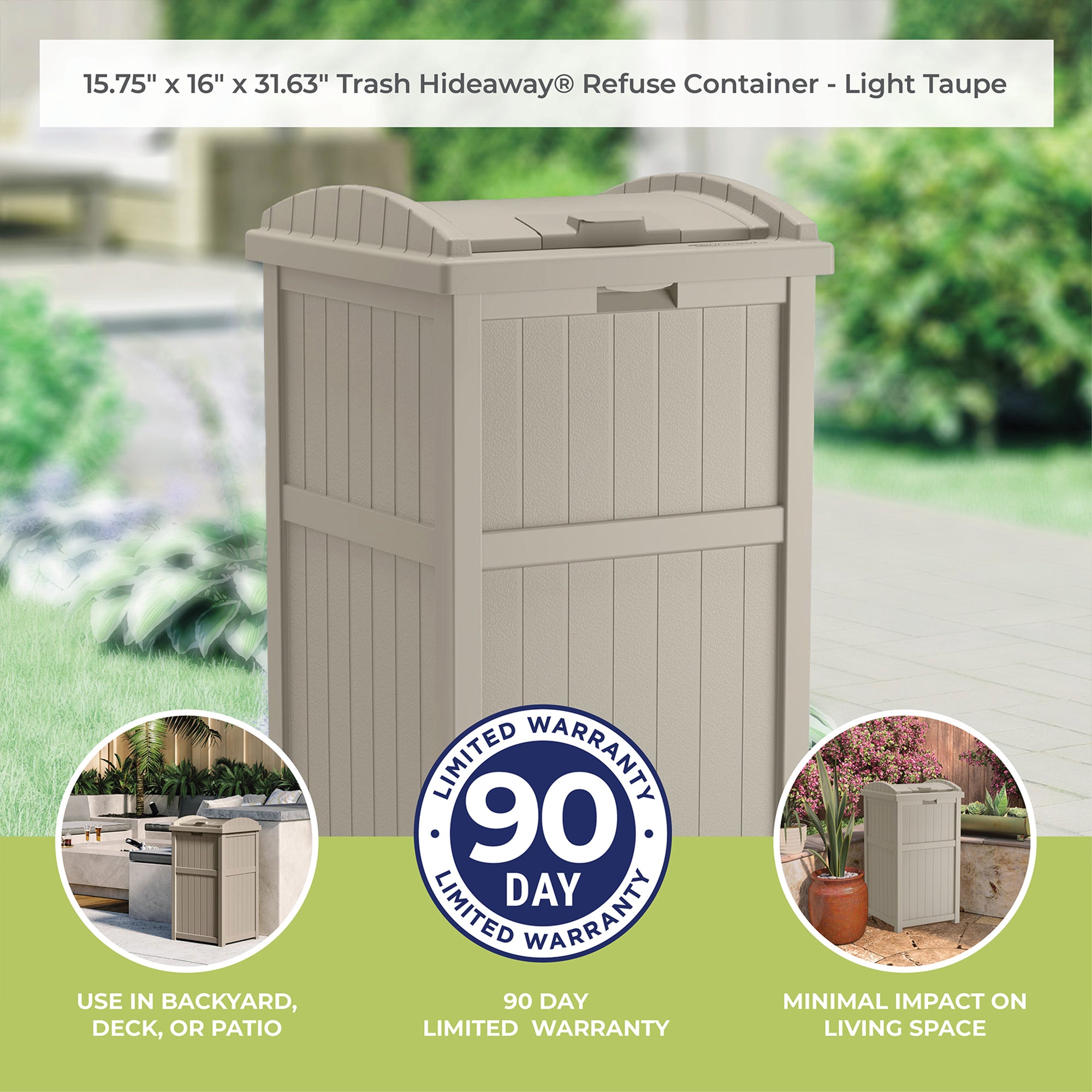 Suncast GH1732 Trash Hideaway 33 Gallon Resin Outdoor Garbage Container, Taupe - VMInnovations