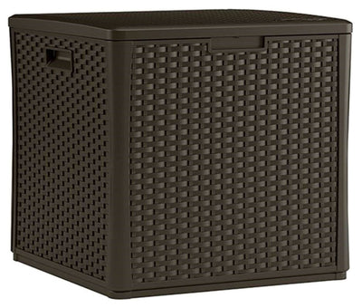 Suncast 60 Gal. Resin Wicker Design Cube Shape Storage Deck Box, Java (Open Box)