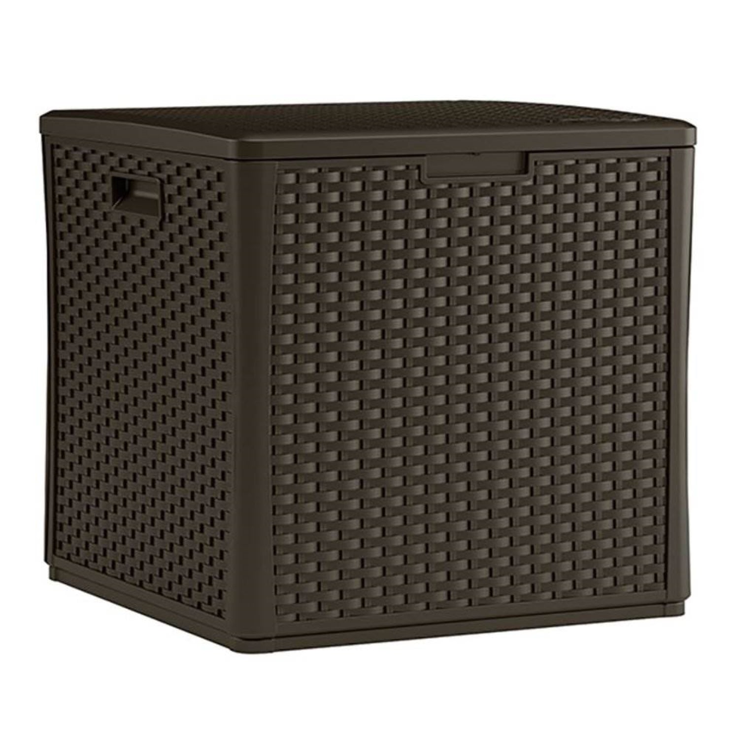 Suncast 60 Gallon Outdoor Storage Resin Wicker Design Cube Shape Patio Deck Box - VMInnovations