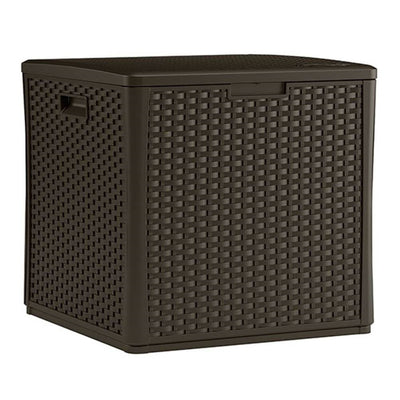 Suncast 60 Gal. Resin Wicker Design Cube Shape Storage Deck Box, Java (Open Box)