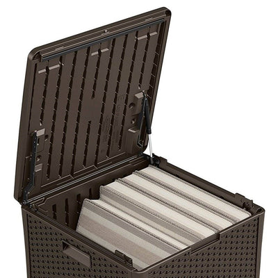 Suncast 60 Gal. Resin Wicker Design Cube Shape Storage Deck Box, Java (Open Box)