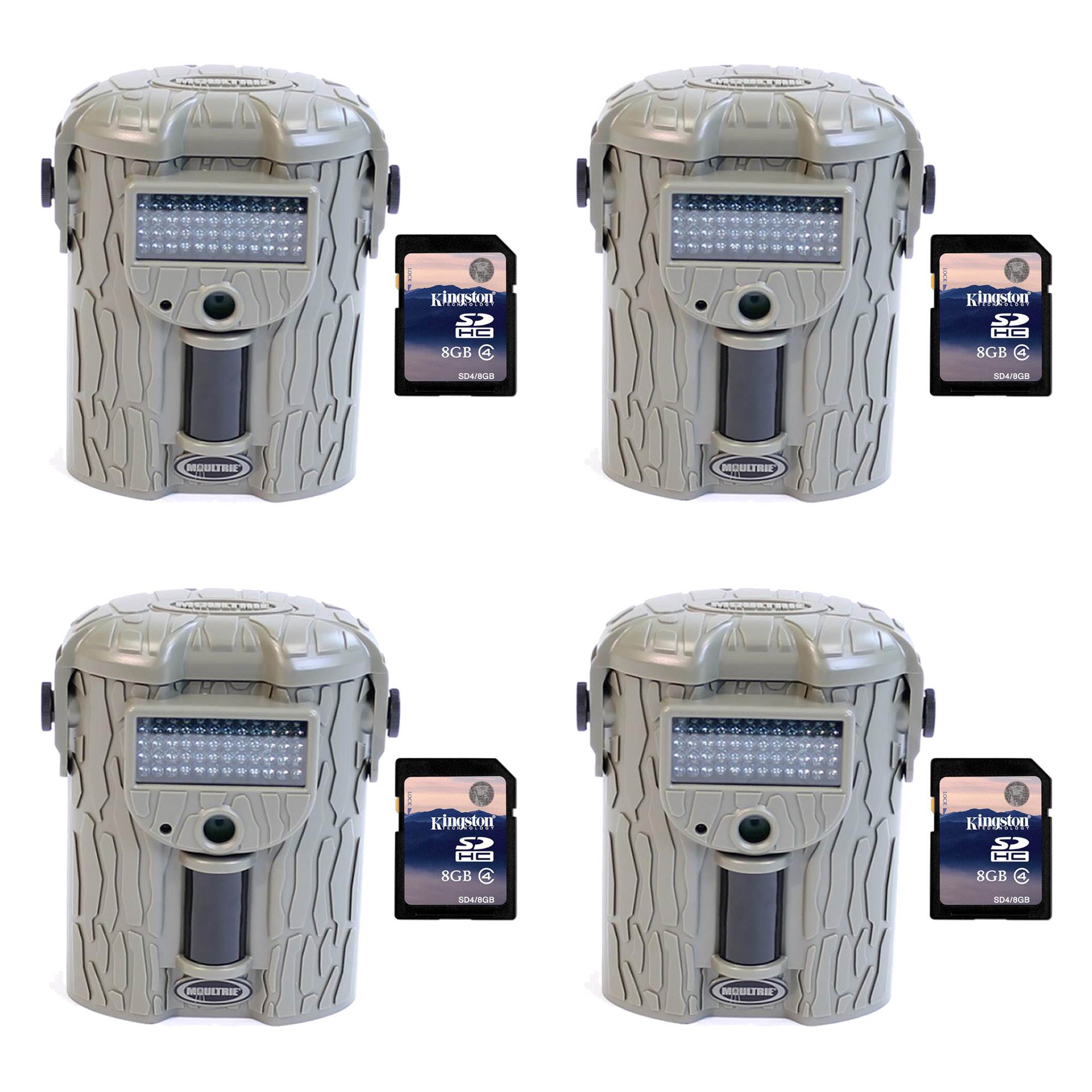 Moultrie i65 IR Trail Game Camera, 4 Pack (Certified Refurbished) + SD Cards