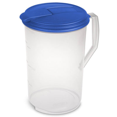 Sterilite 1 Gallon Round Pitcher, Clear with Blue Lid & Hinged Spout (6 Pack)