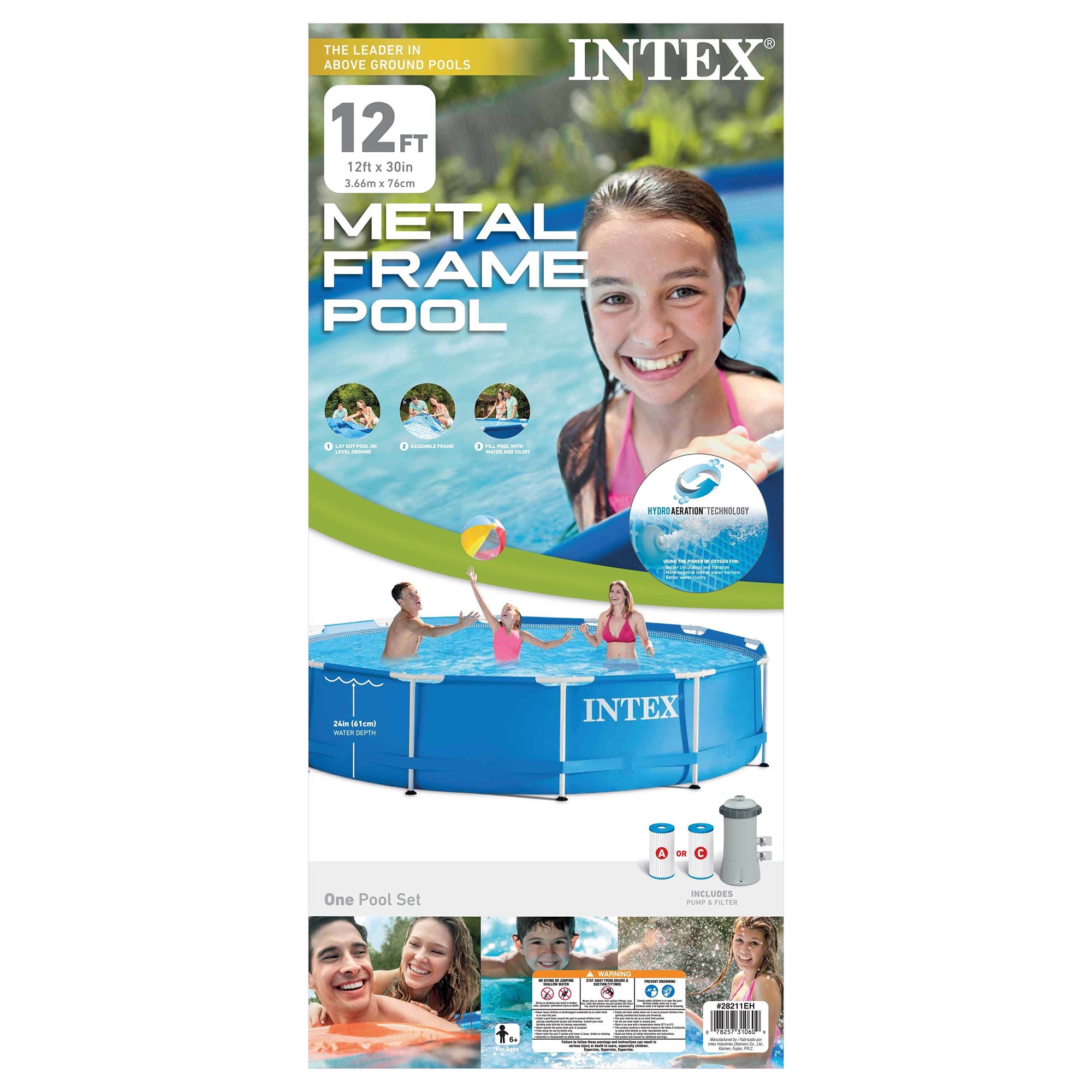 Intex 12ft x 30in Metal Frame Set Above Ground Swimming Pool with Filter - VMInnovations