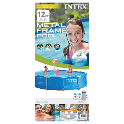 Intex 12ft x 30in Metal Frame Set Above Ground Swimming Pool with Filter