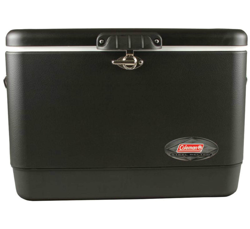 NEW! COLEMAN Camping Tailgating 54 Quart Stainless Steel Belted Ice Chest Cooler