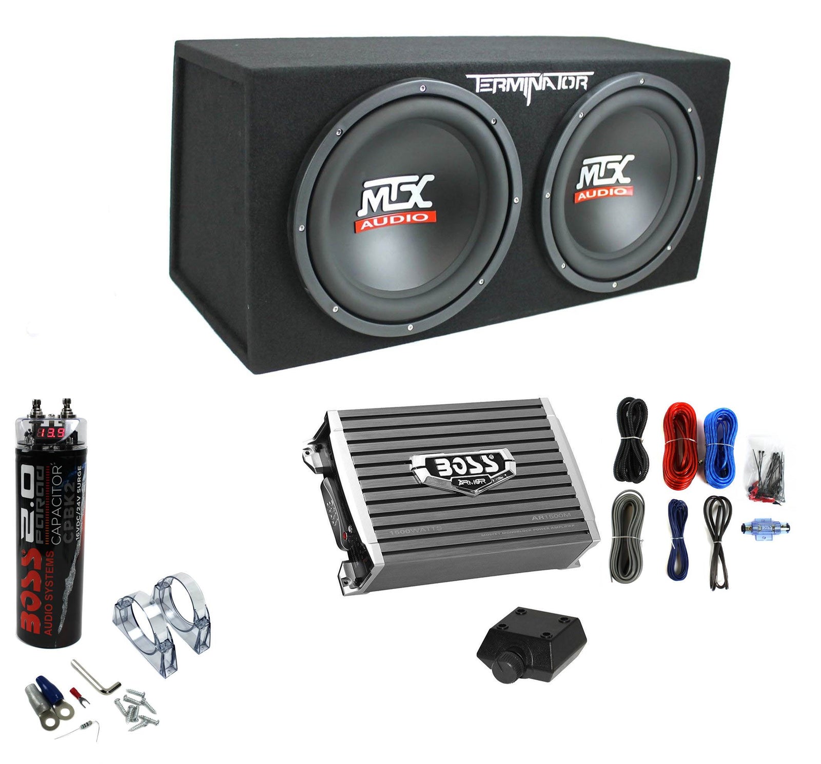 MTX TNE212D 12" 1200W Dual Loaded Subwoofer Box + 1500W Amplifier + Capacitor - VMInnovations
