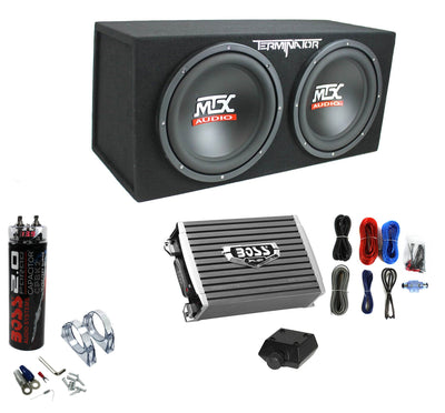 MTX TNE212D 12" 1200W Dual Loaded Subwoofer Box + 1500W Amplifier + Capacitor - VMInnovations