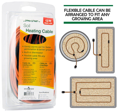 Hydrofarm Jump Start Soil 12 Foot Heating Cable w/Built-In Thermostat (Open Box) - VMInnovations