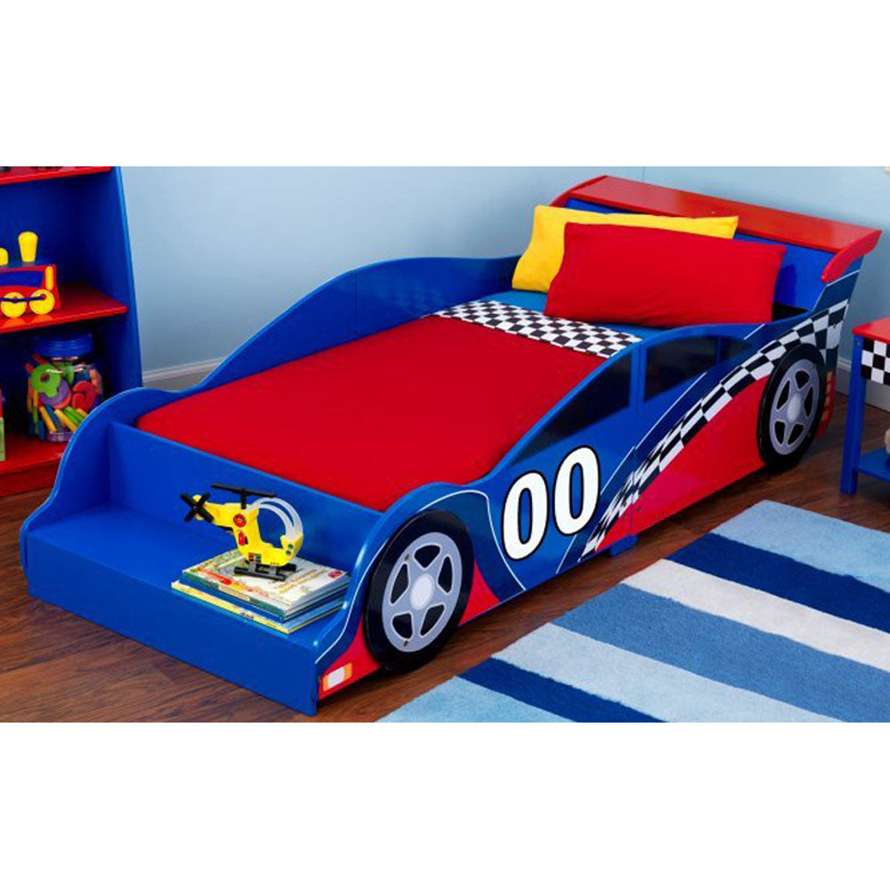 KidKraft Racecar Low to Ground Kids Cot Bed with Bench, Blue (For Parts)