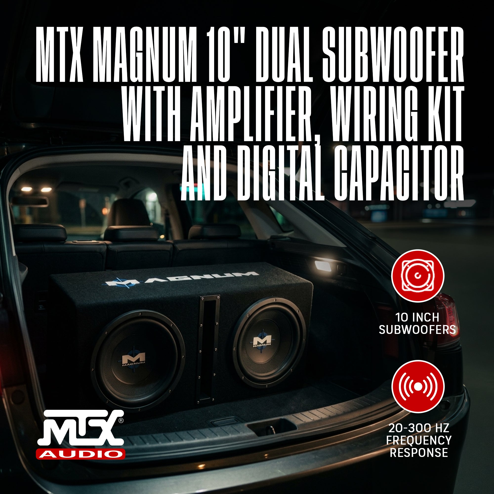 MTX Magnum MB210SP 10" 1200W Subwoofer System w/ Wiring Kit + Digital Capacitor