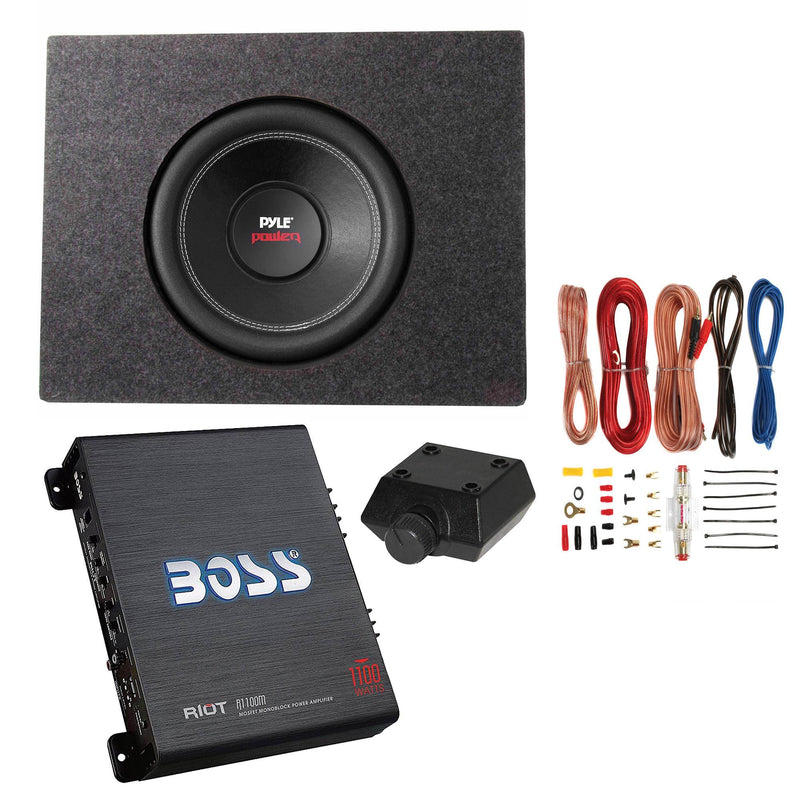 Pyle 10" 1000W DVC Subwoofer + Q Power Truck Enclosure + Boss 1100W AB Amplifier