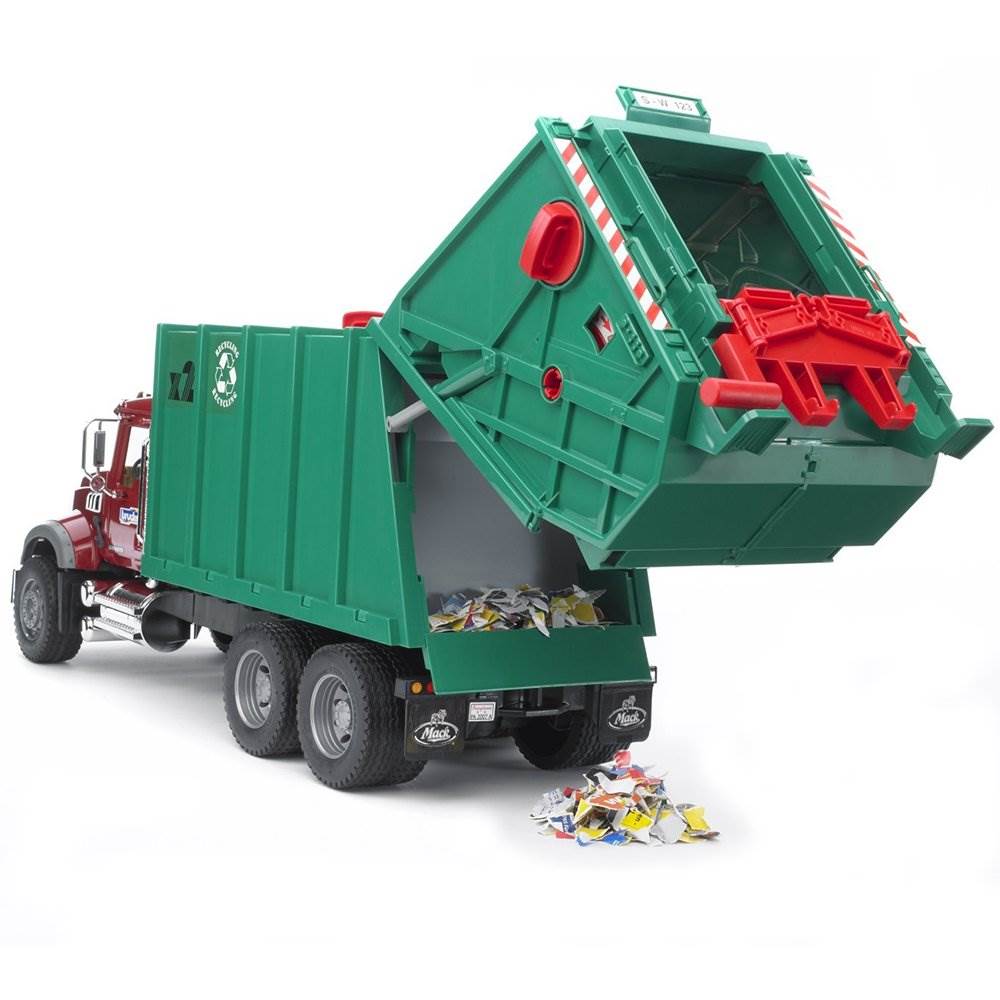 Bruder Toys Realistic Mack Granite Play Garbage Truck, Red and Green (Open Box)