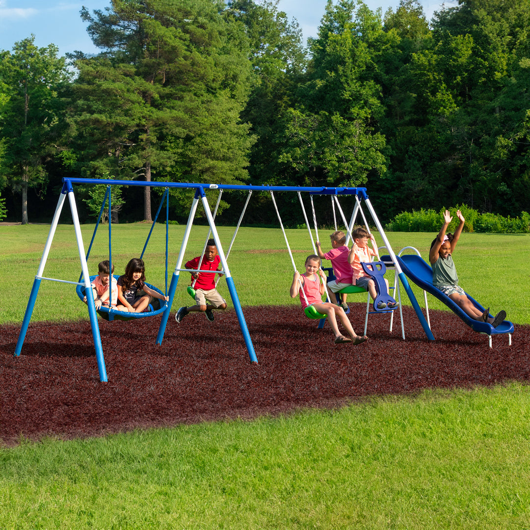 XDP Recreation All Star Playground Outdoor Swing Set, Rider, Super Disc & Slide