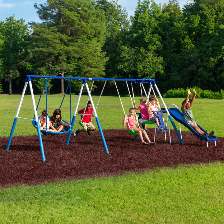 XDP Recreation All Star Playground Outdoor Swing Set, Rider, Super Disc & Slide