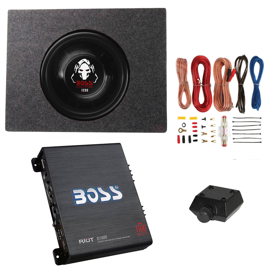 Boss 1200W Subwoofer, Q Power Truck Enclosure, 1100W Amplifier & Wires - VMInnovations