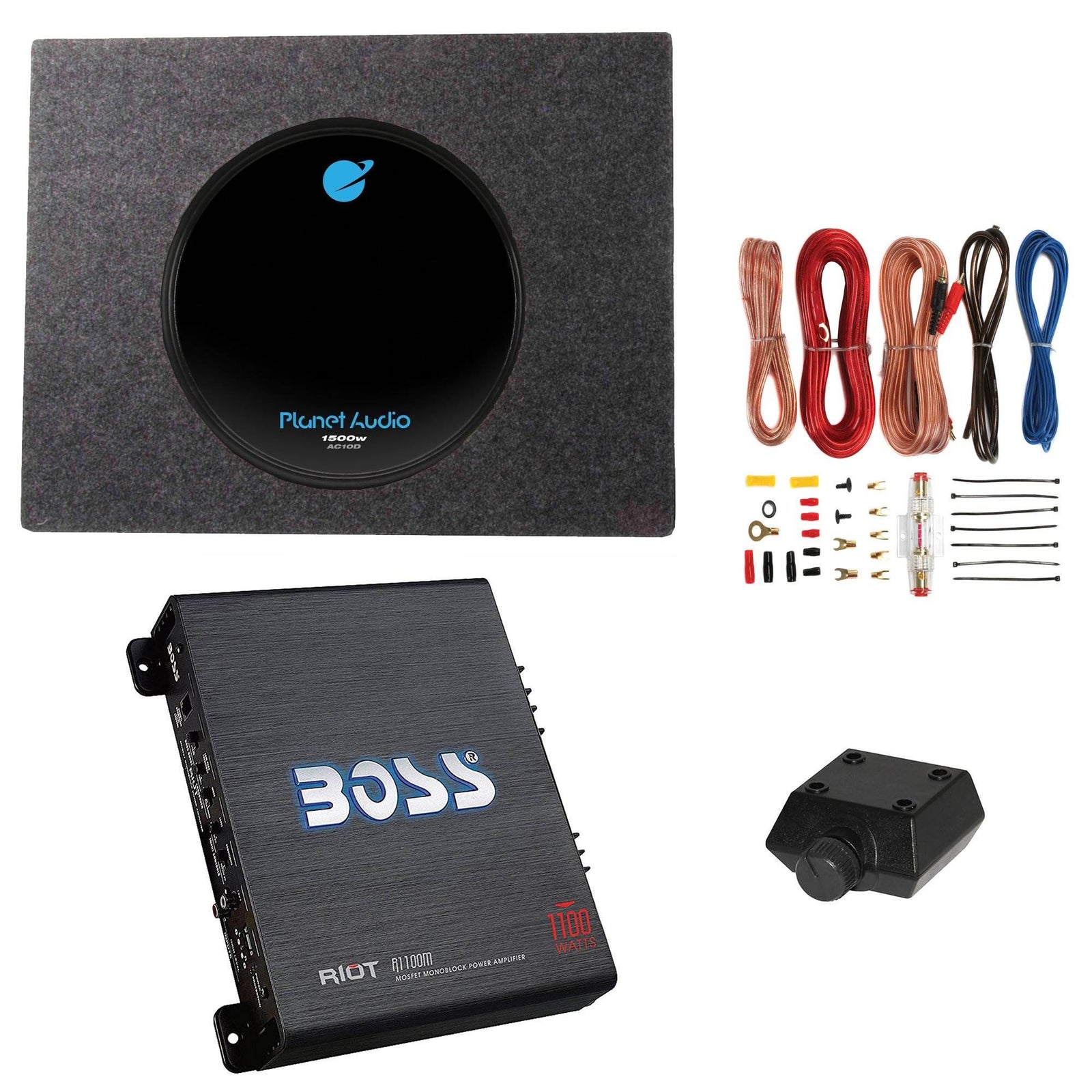 Planet Audio 1500W Subwoofer + Q Power Truck Enclosure + Boss 1100W AB Amplifier - VMInnovations
