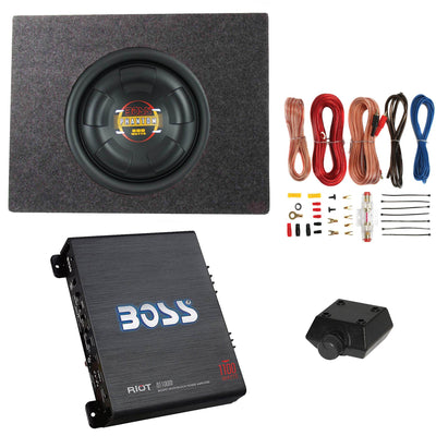 Boss 10" 600W Subwoofer & Q Power Truck Enclosure & Boss 1100W A/B Amplifier