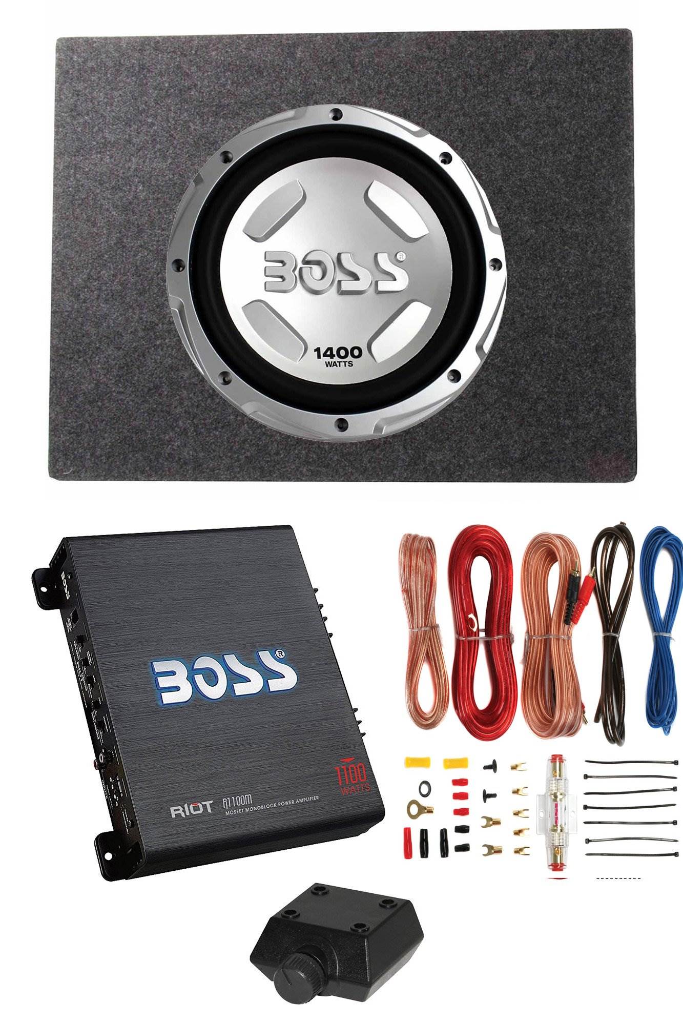 Boss Audio Chaos 12" 1400W Subwoofer, Shallow Enclosure, Amplifier & Wire Kit - VMInnovations