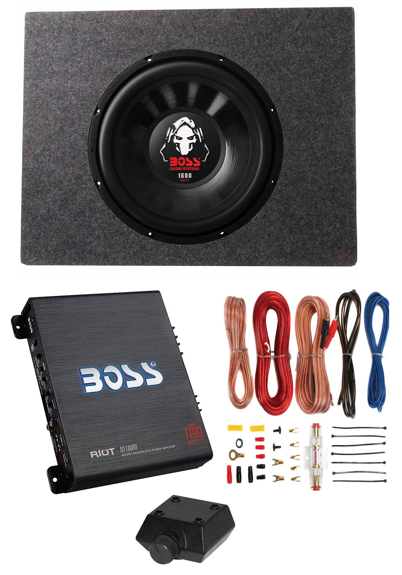 Boss Audio 12" 1600W 4 Ohm Subwoofer, Shallow Enclosure, Amplifier & Wire Kit - VMInnovations