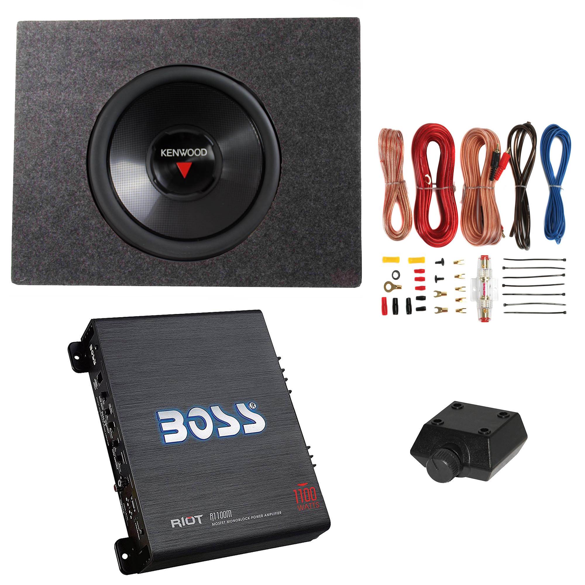Kenwood 10" 1300W Subwoofer + Boss 1100W A/B Amplifier + Q Power Truck Enclosure