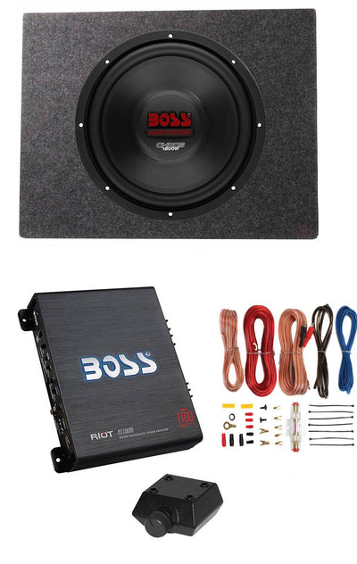 Boss 12" 1800W 4 Ohm Subwoofer w/Sealed Sub Box + Riot 1100W Monoblock Amplifier