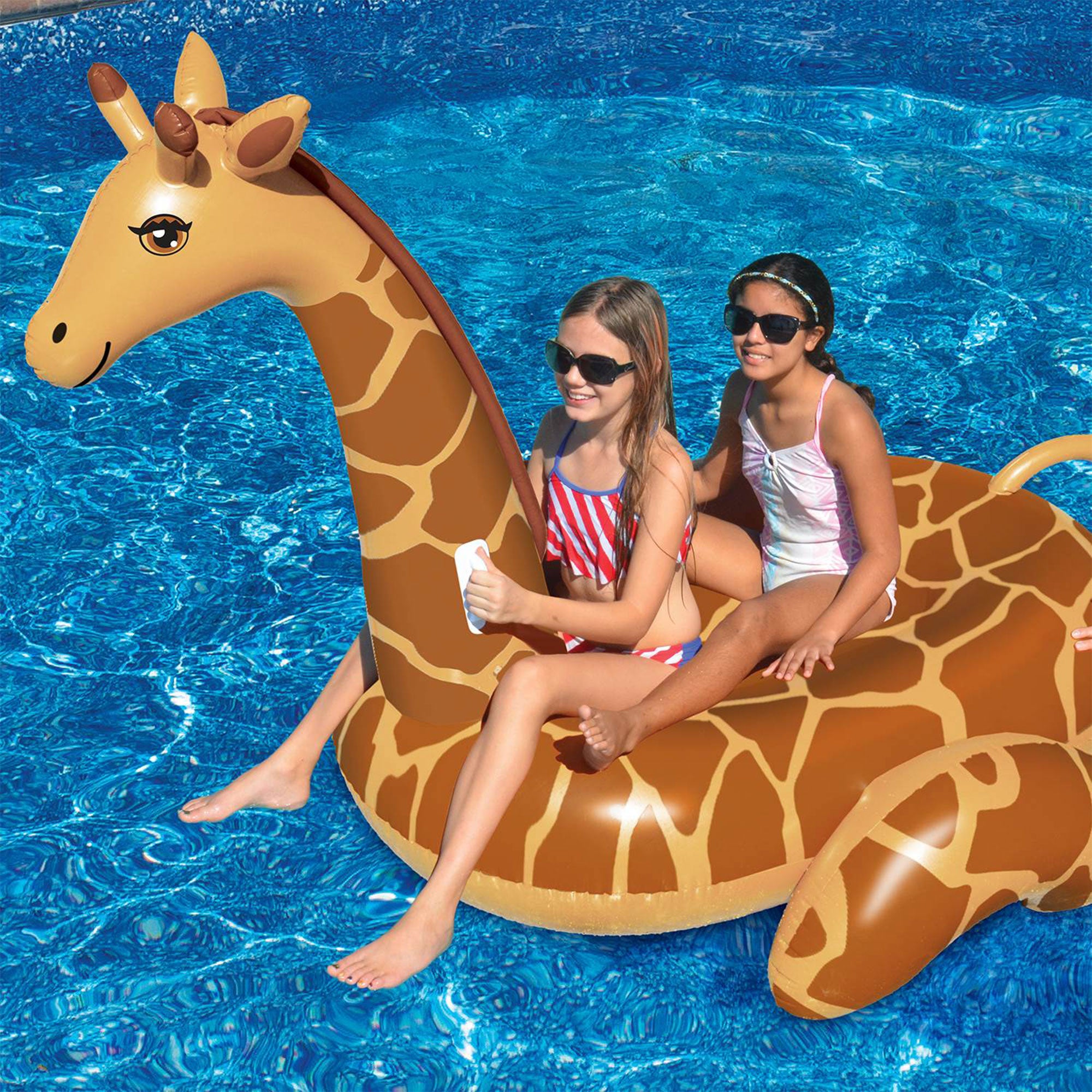 Swimline 90710 April The Giraffe Inflatable PVC Giant Ride On Pool Float, Brown - VMInnovations