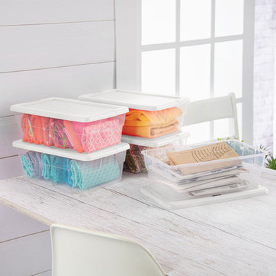 Sterilite 6 Qt Clear Plastic Storage Container Bin Snap Close White Lid, 36 Pack - VMInnovations