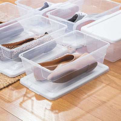 Sterilite 6 Qt Clear Plastic Storage Container Bin Snap Close White Lid, 36 Pack - VMInnovations