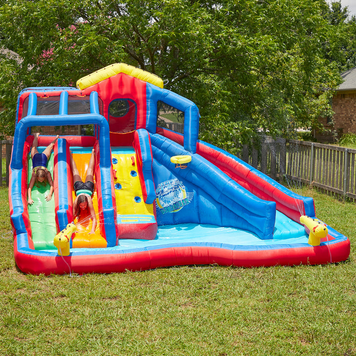 Banzai Hydro Blast Inflatable Play Water Park with Slides and Water Cannons