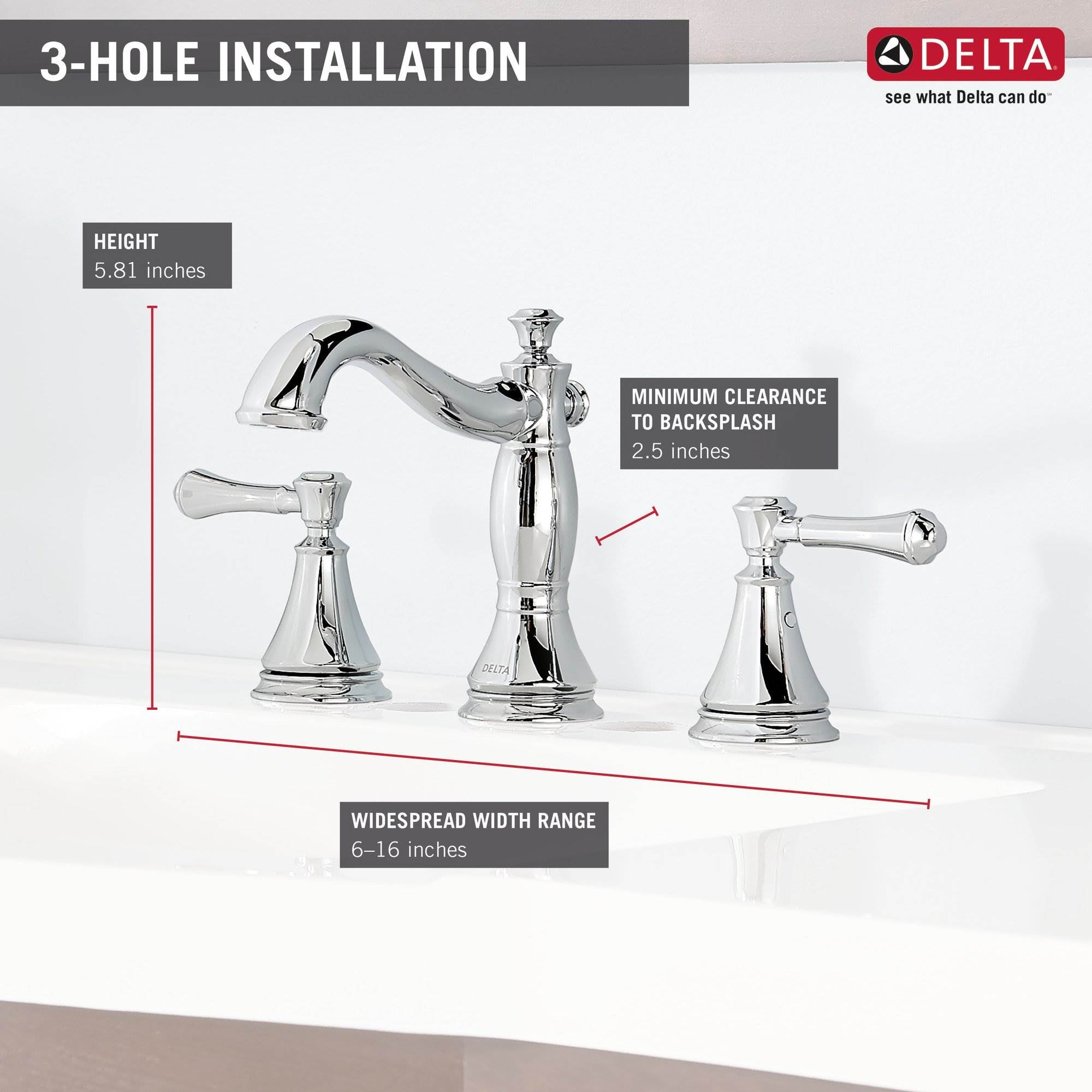 Delta Faucet Cassidy 2 Handle Widespread Lavatory with PopUp, Chrome (Open Box)
