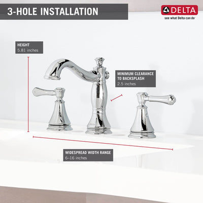 Delta Faucet Cassidy 2 Handle Widespread Lavatory with PopUp, Chrome (Open Box)