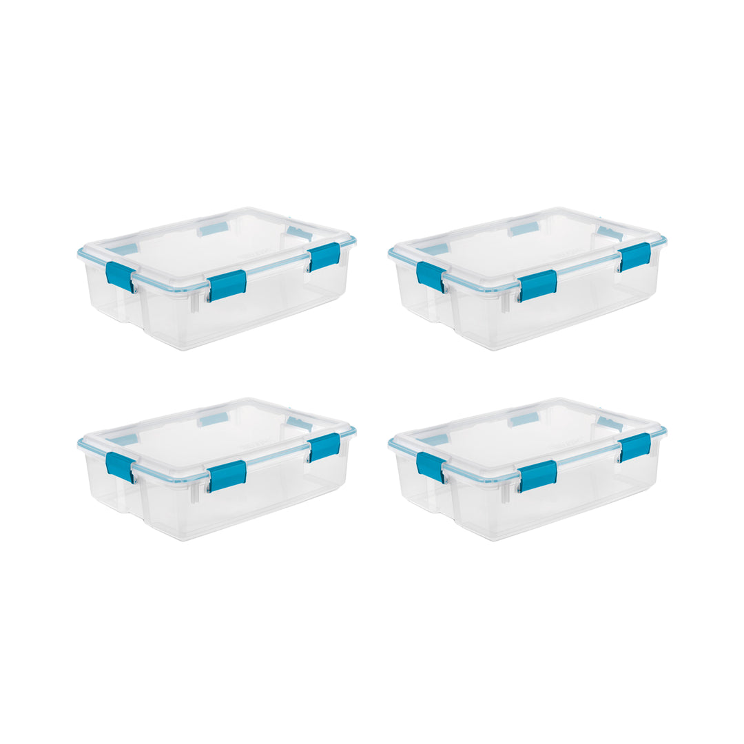 Sterilite 37 Qt Clear Plastic Home Storage Tote Bin with Secure Lids, (4 Pack)